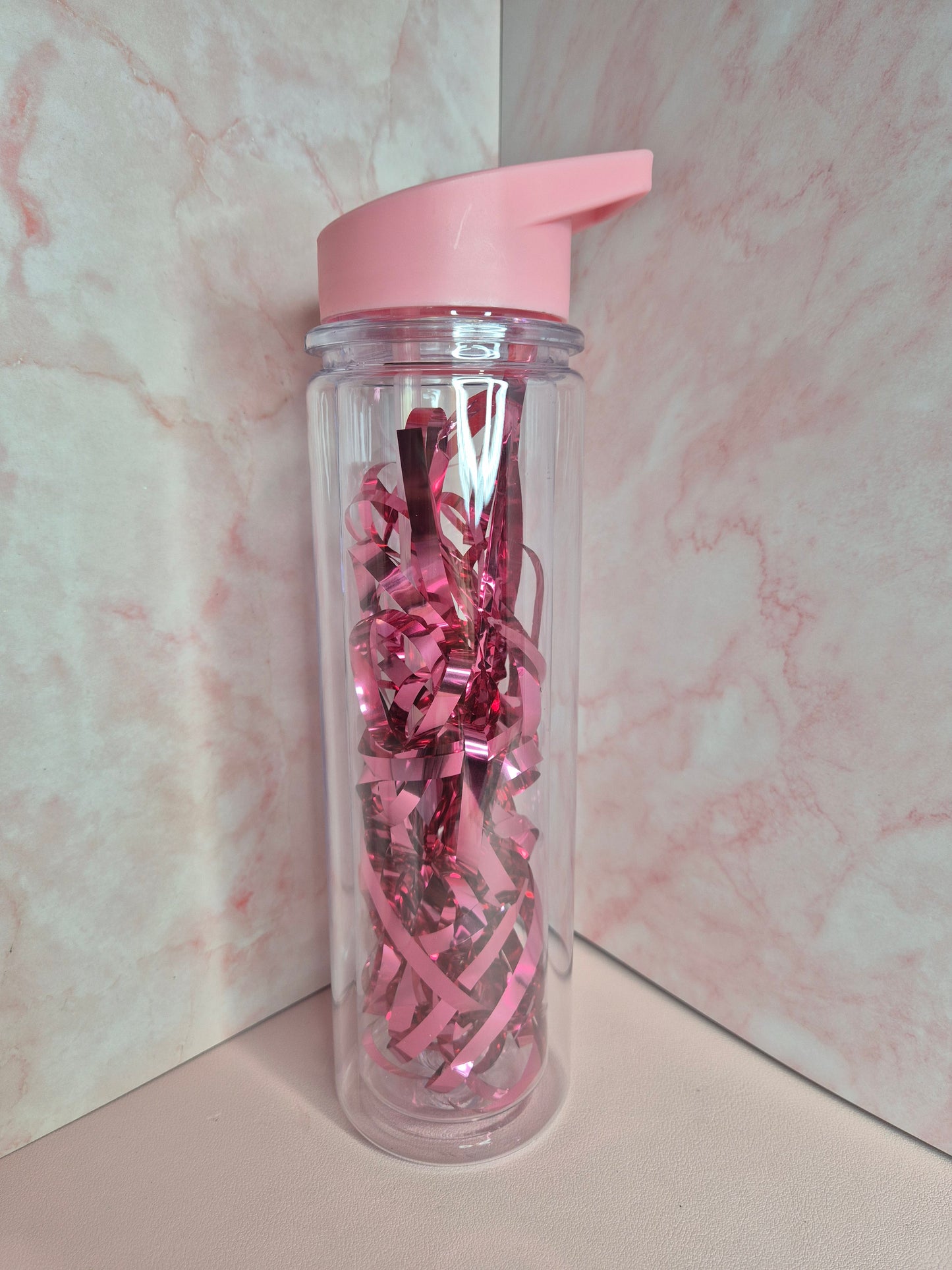 17oz Baby Pink Acrylic Snowglobe Drink Bottle
