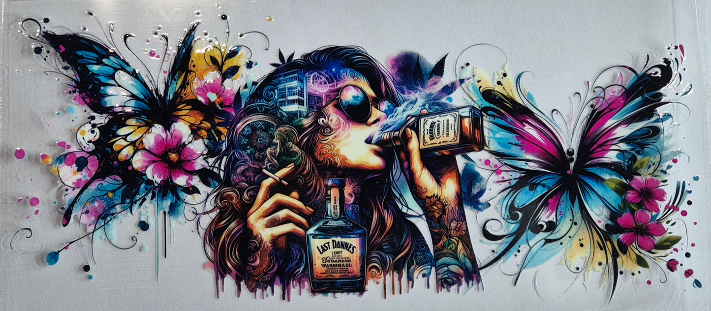 Tattoo Girl 10 Drink Butterflies Flowers