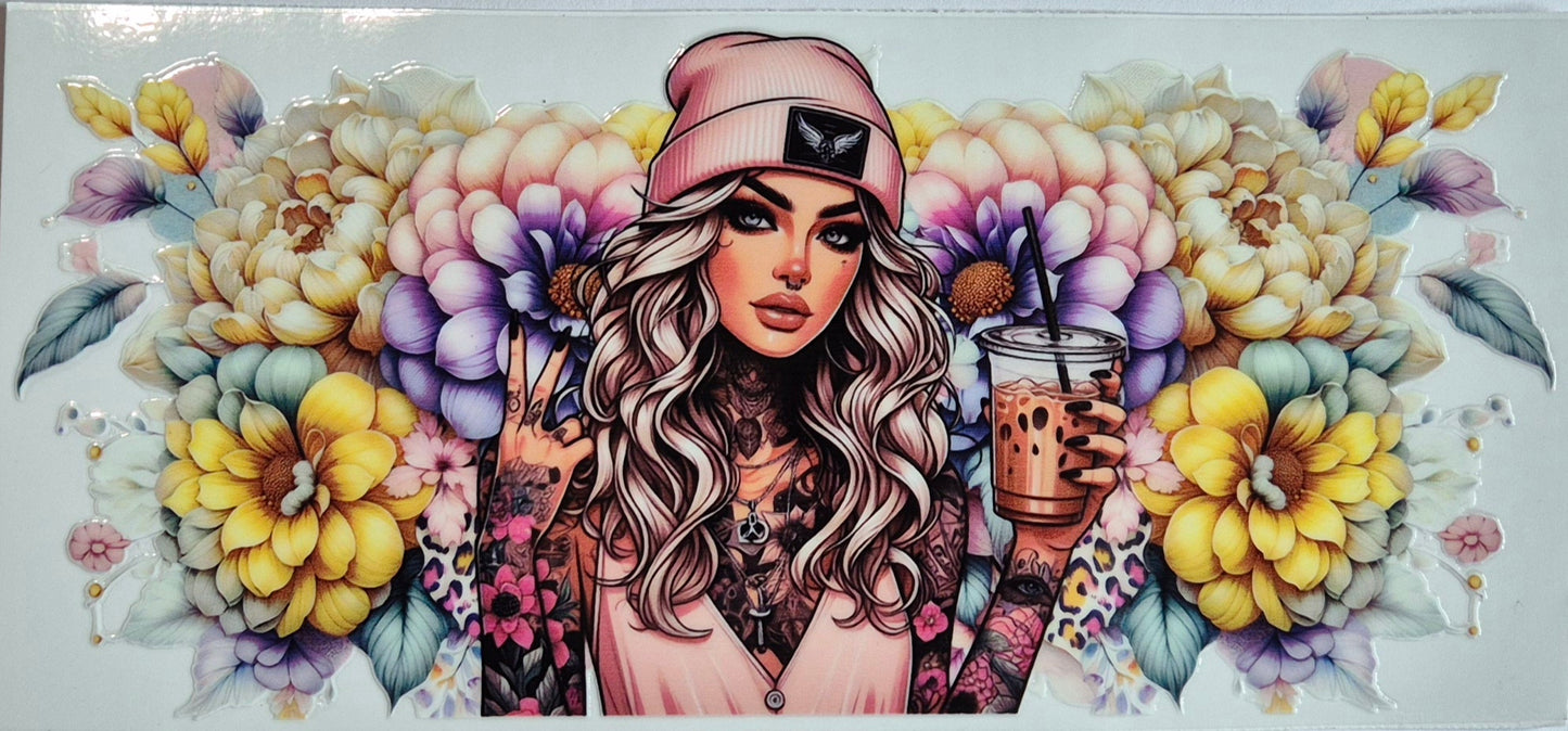Tattoo Girl Light Pink Beanie Drink
