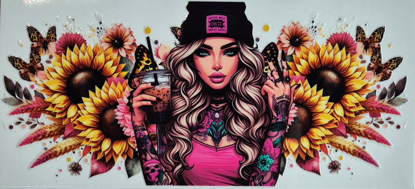 Tattoo Girl Black Beanie Drink