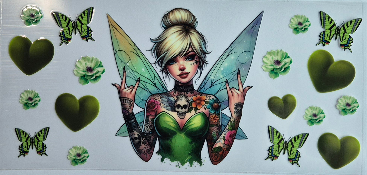 Disney Tinkerbell Green Hearts Tattoo Girl