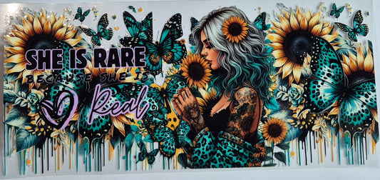 She Is Rare Because She is Real Quote Tattoo Girl Flowers Butterflies