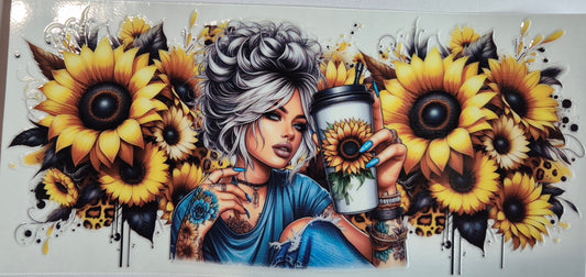 Tattoo Girl 1 Flowers Coffee Drink