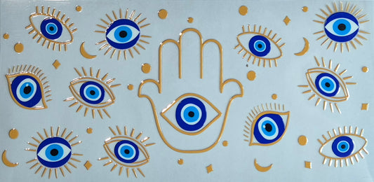 Evil Eye Blue Gold Outline