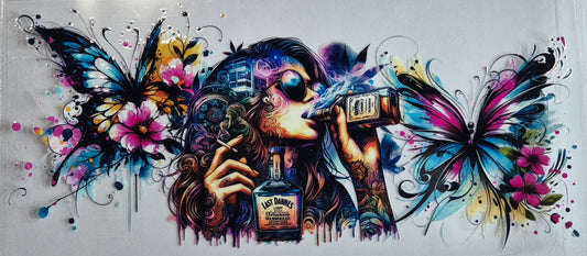 Tattoo Girl 10 Drink Butterflies Flowers