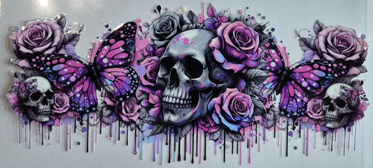 Skull Light Purple Flowers Drip