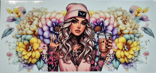 Tattoo Girl Light Pink Beanie Drink