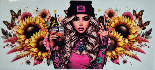 Tattoo Girl Black Beanie Drink