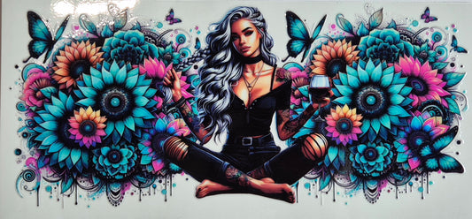 Tattoo Girl 3 Drink Flowers Butterflies