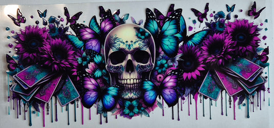 Skull Dark Purple Flowers Cards Drip